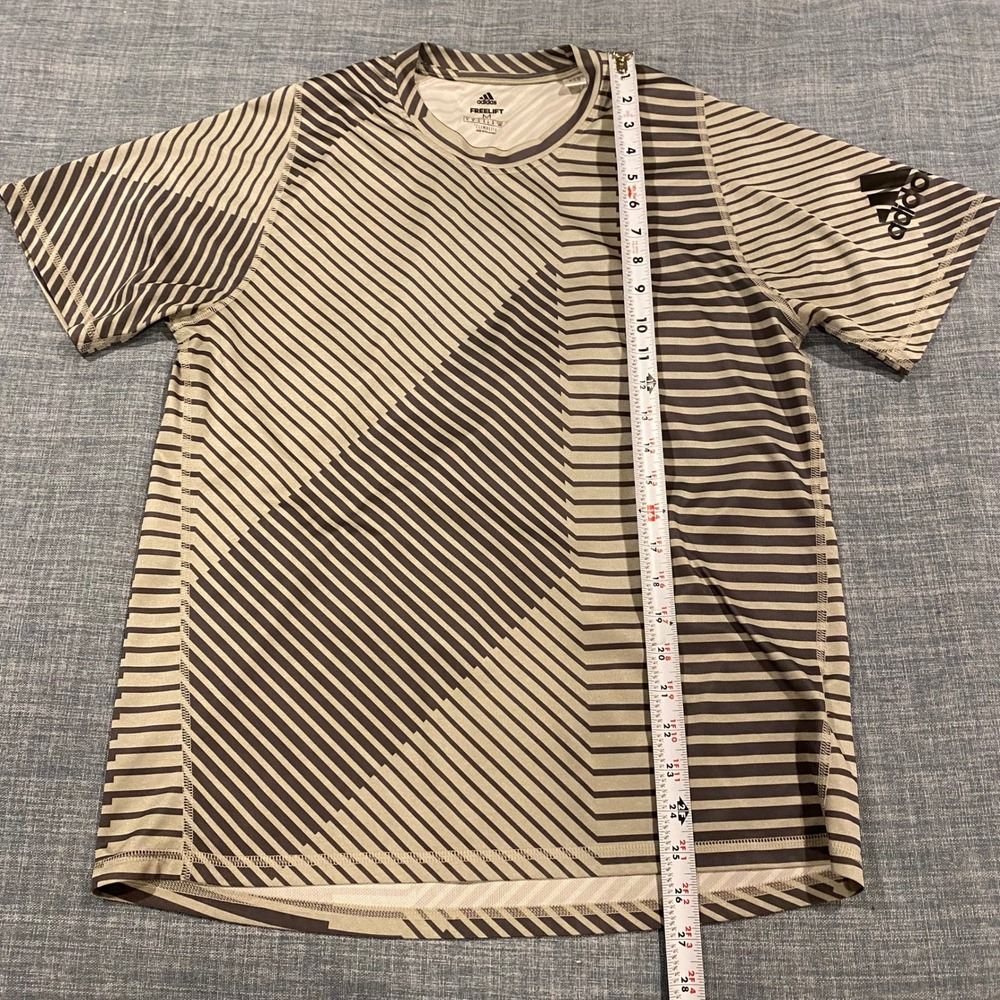 Adidas Mens Striped Performance T-Shirt Grey Black Short Sleeve Athletic Tee - Picture 5 of 9